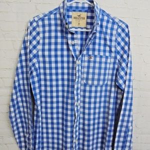 Hollister Button Down Shirt Poplin Gingham Blue